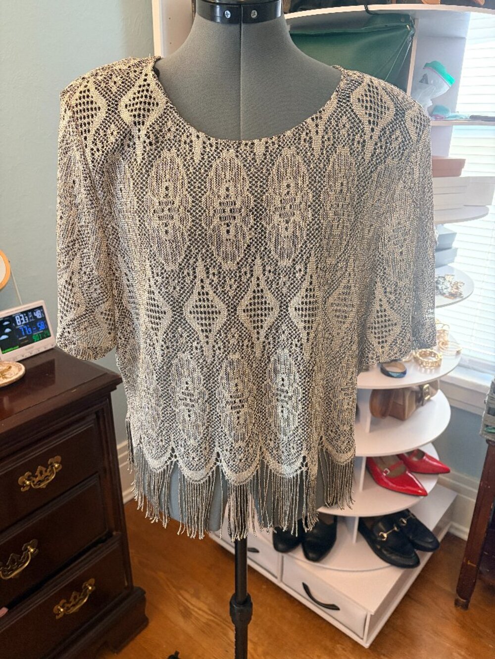 Sharade Nites 16W Metallic Fringe Top Art Deco Evening Vintage Glam Statement